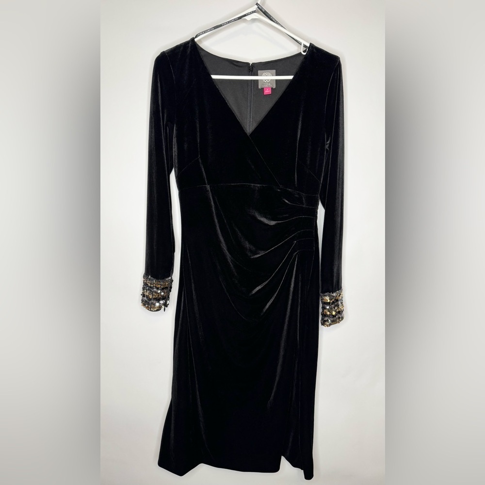 Vince Camuto Velvet Sequin Cuff Long Sleeve Gown - Picture 3 of 11